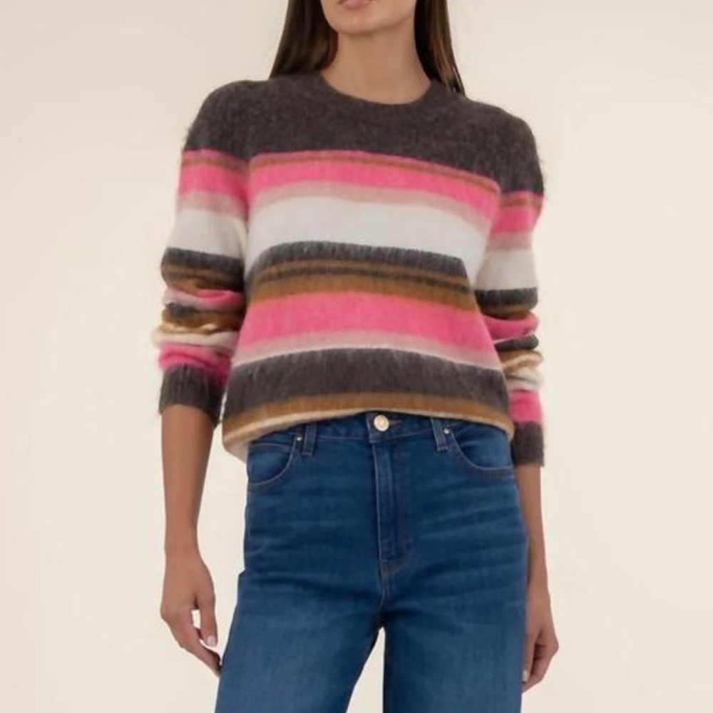 Kut From The Kloth Elvira Stripe Relaxed Knit Sweater Brown Pink XS